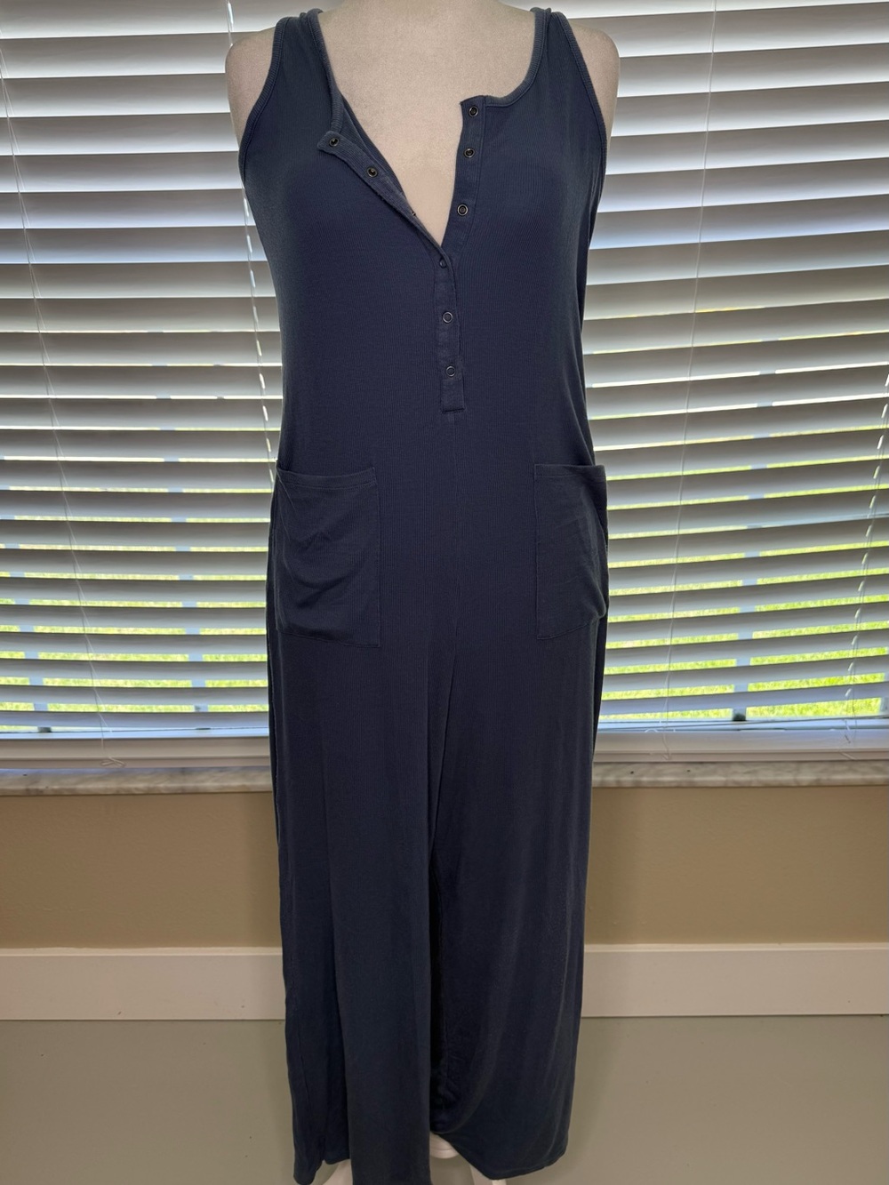 Quince Tencel Navy Button-Front Jumpsuit with Pockets